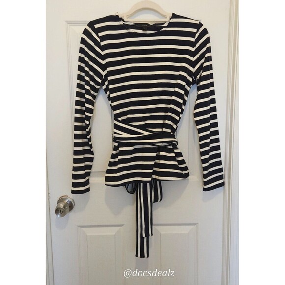 J. Crew Wrap Blouse Navy & White Striped  Size Small - Picture 2 of 9
